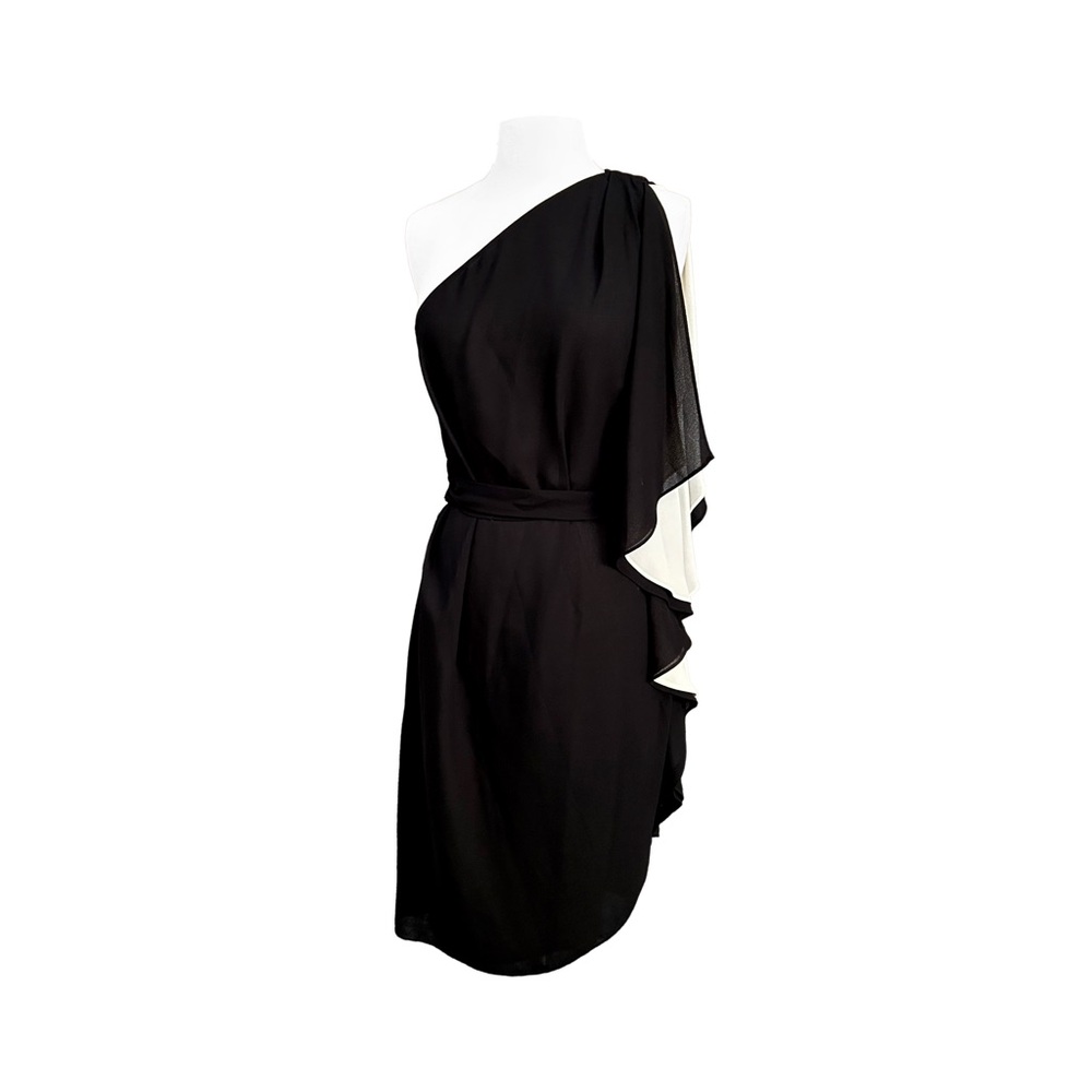 Black White Colorblock Half Cape Flutter Cocktail Dress